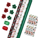 LaRibbons Christmas Wrapping Paper Set, Reindeer & Snowflake Design with Gift Bow & Ribbons & Tags, Perfect for Holiday, Party, Xmas Celebration,30 Inch X 10 Feet (4Rolls, 100 sq.ft.ttl.)