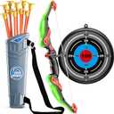 TEMI Bow and Arrow Set for Kids - Archery Toy Set - LED Light Up with Suction Cup Arrows, Target & Quiver, Indoor and Outdoor Toys for Children Boys Girls (Green)