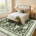 Olive Green Floral Print Area Rugs for Bedroom Living Room Boho Farmhouse Country Rustic Dining Room Carpet Soft Washable Rugs Non Slip Floor Covering for Nursery Playroom 5x7