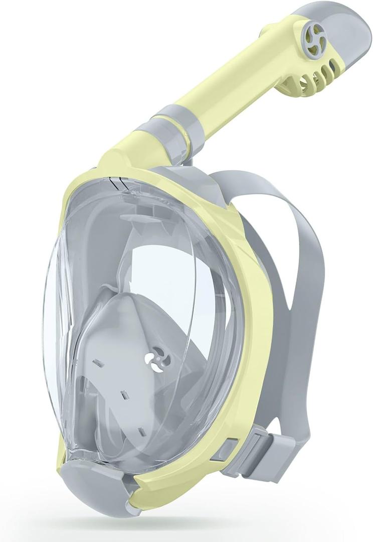 Greatever Snorkeling Gear for KidsIdeal Gifts of Kids Snorkel MaskFull Face Snorkel Mask Kids with Camera MountSafe Breathing for Enchanting Travel (A8-Grayish yellow)