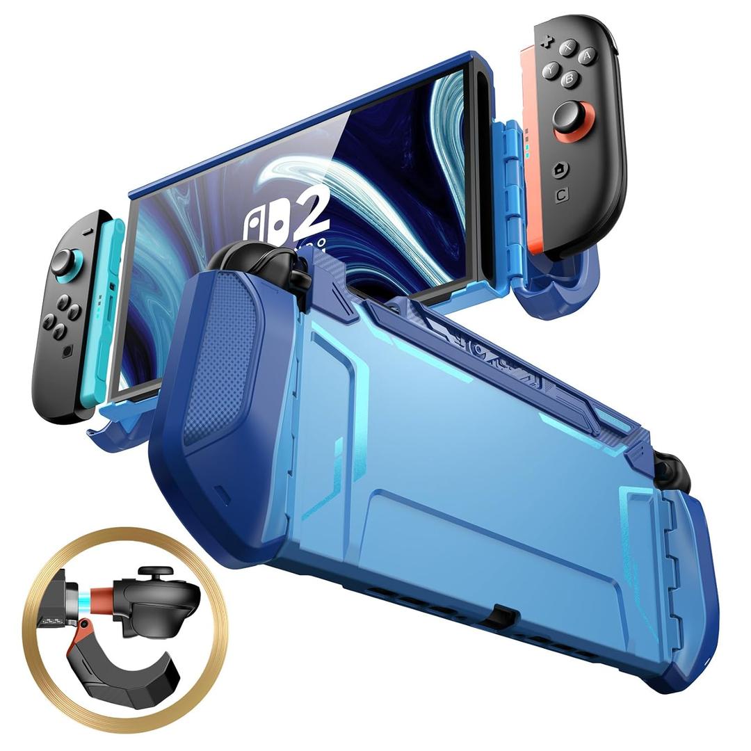 Mumba Dockable Case for Nintendo Switch 2 [2025 Blade Series] TPU Switch 2 Grip Protective Cover, Ergonomic Accessories for Console with Quick-Release Design for Switch 2 Joy Con Controllers (Blue)