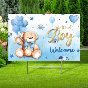 Capoda Baby Shower Yard Sign with Stake Gender Reveal Yard Sign Blue Pink Elephant Lawn Decoration Boy Girl Bear Lawn Decor Welcome Baby Announcement Decor for Outdoor Gender Reveal Party(Blue Bear)