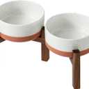 Havniva 6.1" Elevated Dog Bowls Ceramic Raised Dog Bowl with Non-Slip Stand (Acacia Wood) Two Height Options, Dog Food & Water Bowl for Small & Medium Breed Dogs - 3.4 Cups 27 oz