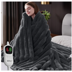 HaloRest Heated Throw Blanket, Faux Fur Cozy Heating Blanket with Overheat Protection, 1/2/4/6/8 Hours AutoOff 10 Heat Level, Machine Washable (50x60 Inches, Darkgrey)