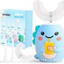 Kids U Shaped Electric Toothbrush with 4 Brush Heads, Sonic Toothbrush Kids with 5 Modes, Cartoon Dinosaur 360-Degree Cleaning IPX7 Waterproof Design (2-6 Age (Blue))