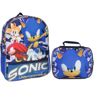 AI ACCESSORY INNOVATIONS Sonic The Hedgehog Tails And Knuckles Kids School Travel Backpack 2 Piece Set With Detachable Lunch Box, One Size