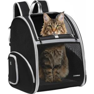 FERMAO Pet Backpack Carrier, Large Cat Carrier Backpack Up to 20 Lbs with Breathable Mesh, for Medium Large Cats or Small Dogs, Travel Hiking Camping Backpack (Black-XL)