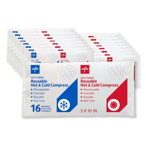 Medline Accu-Therm Reusable Hot/Cold Gel Packs, 5 x 10, Soft & Flexible, for Injuries, Fast Relief, Recovery & Muscle Soreness - Pack of 16