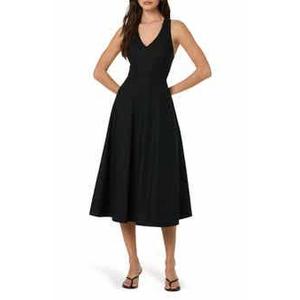 Women's Petite Aster Vneck Midi Dress (Black, XL)