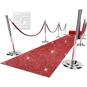 Glitter Red Carpet Runner for Party, 2.46X15 ft, 200 GSM Glitter Non-Woven Fabric, Hollywood Red Carpet for Event, Aisle Runner for Wedding Ceremony, Movie Theme Party Decorations (2'6" x 15' (Runner))