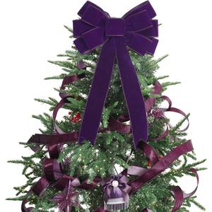13" Purple Bow Pre-Tied Bow for Christmas Tree, Purple Velvet Ribbon Bow for Wreaths, Tree Toppers Bow, Premade Bow, Gift Bow for Party Favor, Christmas Home Indoor Outdoor Decor-1 Counts
