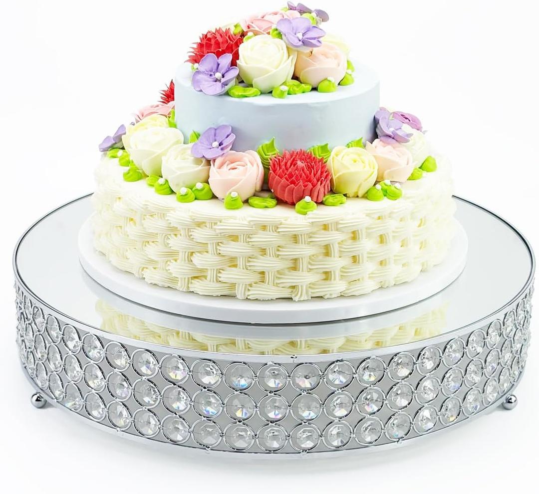 Metal Cake Stand with Beaded Crystal Display Cake Pedestal,Baking Party Supplies Centerpiece,Silver 16 Inch