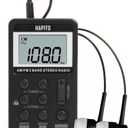 Pocket AM FM Radio Portable Digital Tuning Radio with Best Reception - Hapito Personal Small Transistor radios with Sterio Earphone, Rechargeable Battery and Lock Screen for Walk/Gym (Black)