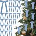 Dusty Blue 24 Pcs Velvet Bows Christmas Tree Ornaments Valentines Day Bows Decoration for Garland Home Coquette Wedding Decor (5 x 7 Inch,Width of 1")