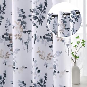 H.VERSAILTEX Blackout Curtains for Bedroom 63 Inch Long Thermal Insulated Room Darkening Grommet Window Curtains for Living Room, 2 Panels, Vintage Classical Floral Printing Bluestone and Taupe