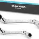 DURATECH 4-in-1 Flex-Head Reversible Ratcheting Box Wrench Set, Metric, 2-Piece, 8mm to 19mm, 12 Point, CR-V Steel, with Rolling Pouch