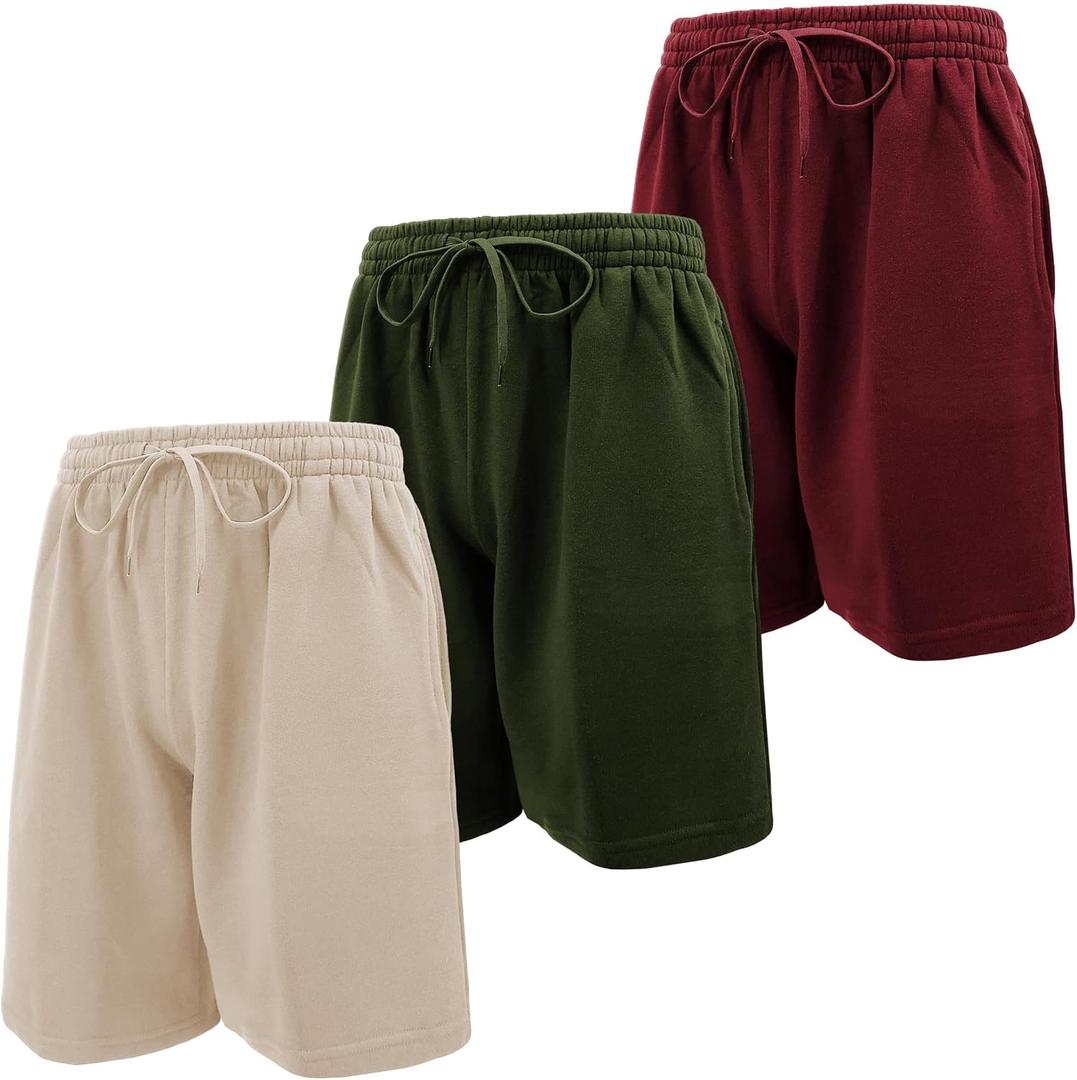 Andrew Scott Mens Cotton Knit Athletic Gym Shorts | Work Out Jogger Sweat Shorts with Drawstring & Pockets - Pack of 3 (XX-Large, Duffle Bag Green | Maroon)