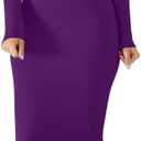 BORIFLORS Women's Sexy Basic Long Sleeve Turtleneck Bodycon Party Long Pencil Dress (Medium, Dark Purple)