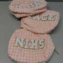 3pc Checker Makeup Cosmetic Bag Preppy Patch Travel Pouch for Women Chenille Letter Patch Small Portable Cosmetic Bag (Pink & White) (Bag Without Handle)