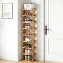 9 Tier Bamboo Shoe Rack, Foldable Narrow Shoe Organizer, Space Saving Vertical Shoe Storage Shelf Tower, No Assembly Eco-Friendly Wooden Shoe Rack for Closet & Entryway, Small Spaces (Bamboo, 9)