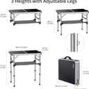 Anbte 2ft Folding Camping Table with Storage Net, 3 Adjustable Heights Small Folding Table Portable & Lightweight with Carry Handle, for Camping Fishing Picnic Beach Outdoor, 22.8"x 15.7", Silver