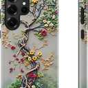 Esdot for Samsung Galaxy S23 Ultra Case - Wireless Charging Compatible  Dual-Layer Soft Silicone + Hard Shell - Wildflower Design - Protective Phone Cover for Women Girls - Tree of Life