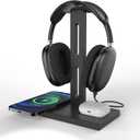 3 in 1 Headphone Stand with Wireless Charger 15W,Ideal Gifts for Gamers & Music Lovers,Compatible with iPhone,AirPods,AirPods Max,Essential Headphone Accessories (Black)