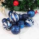 100PCS Christmas Ball Ornaments, Assorted Shatterproof Christmas Tree Decorations, Seasonal Decorative Hanging Baubles Decor Set for Xmas/Holiday/Party, Glitter&Painting Ornament Set (Navy Silver)