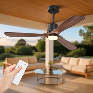 Obabala 52" Ceiling Fans with Light Remote Control Outdoor Wood Ceiling Fans with LIght for patios Noiseless Reversible DC Motor (Walnut)