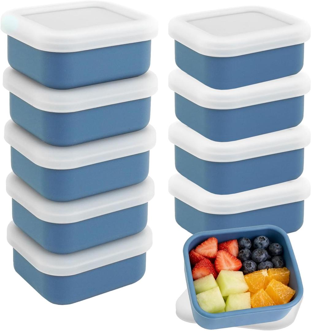 10 Pcs 9oz Silicone Freezer Containers with Lid Reusable Food Preserving Tray Dark Blue Rectangle Ice Trays Soup Freezer Molds Silicone Soup Containers for Stews Soups Sauces