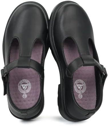 JABASIC Girls Lightweight Non-Marking T-Strap School Uniform Shoes Mary Jane Flats,6 Big Kid, Black