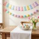 Reallnaive 2 Pcs Pastel Felt Easter Garland for Mantle, 6.6 ft Easter Bunny Banner Decorations Yarn Pom Pom Ball Hanging Banner for Indoor Outdoor Mantle Garden Home Decor