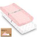 2-Pack Organic Changing Pad Covers for Girl, Boy, Neutral - 100% Cotton Changing Table Pad Cover, Soft Baby Nursery Diaper Changing Pad Sheets,Contour Changing Pads Liners,Change Pad Cover (Dreamland)