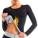 Nano Hertz Sauna Sweat Suit Shapewear Top Trainer Workout Body Shaper Sweatsuit Long Sleeve Shirt Women.L