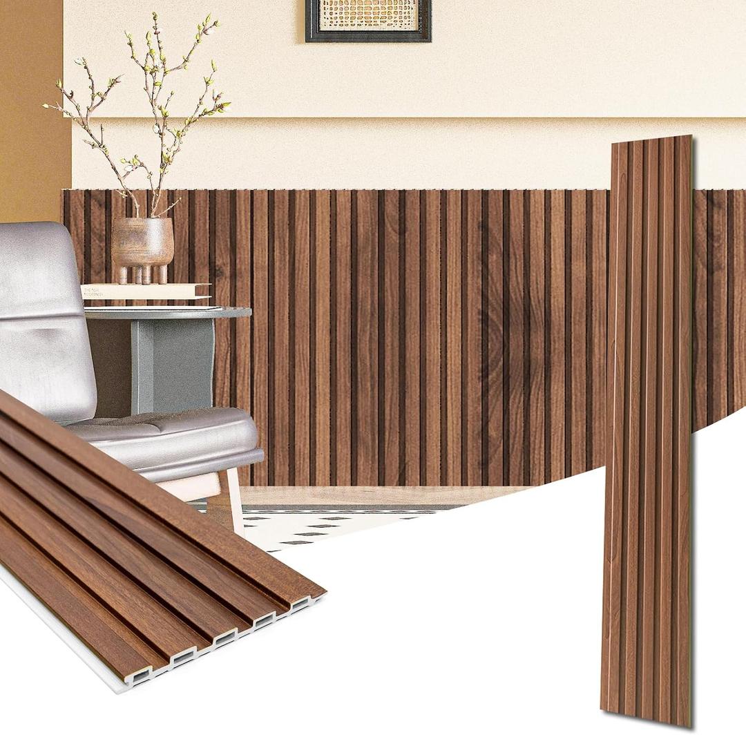 Art3d WPC Wainscoting Panels, 16-Pack 48 x 6 Inch 3D Wall Accents for Interior Wall Decor, Living Room, Bedroom, Teak