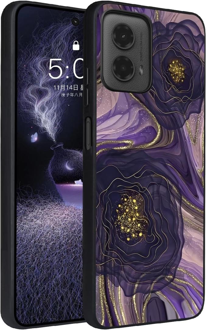 for Moto G Stylus 5G 2024 Case,Cute Flower Slim Fit Glow in The Dark Hybrid Hard PC Soft TPU Shockproof Drop Protective, Phone Case for Motorola G Stylus 5G 2024 Purple Gold Rose