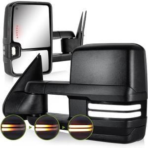 Switchback Tow Mirrors for 2003-2007 Chevy Silverado/GMC Sierra | Dynamic Turn Signal & Running & Backup Light, Power Heated, Manual Extend, Fits Avalanche Suburban Tahoe Yukon, Pair