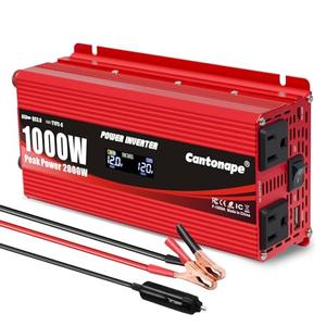 Cantonape 1000W Car Power Inverter DC 12V to 110V/120V AC Converter with LCD Display 2 AC Outlets 3.0A USB and Type-C Car Charger Adapter for Car Home Laptop Truck