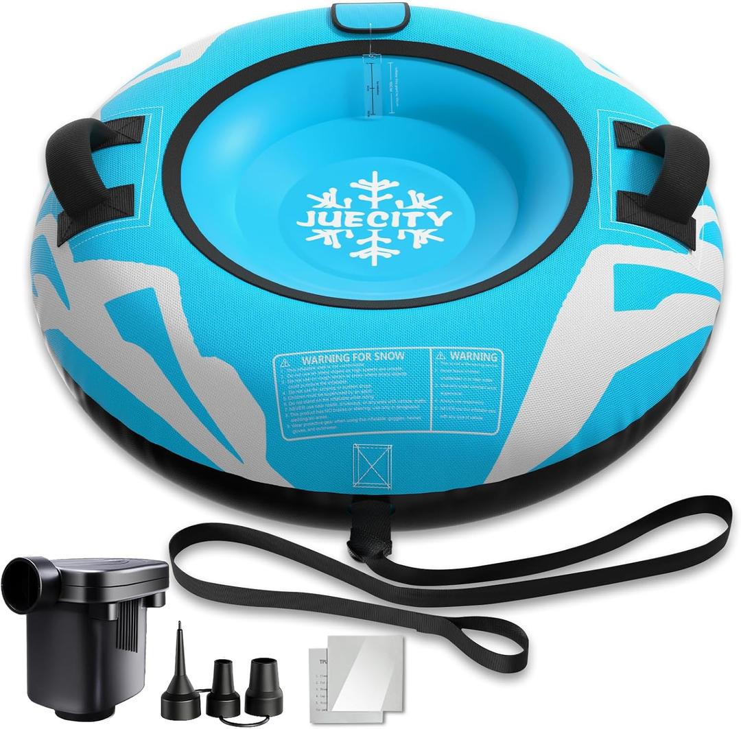 Snow Tube for Sledding Heavy Duty, 44" Inflatable Snow Sled Innertube with Air Pump & Premium Canvas Cover for Kids Adult with Thickened Bottom, Towable Rope – Winter Fun Toys for Boys Girls