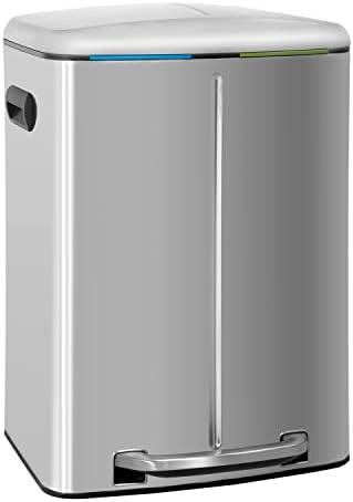 Kitchen Trash Can with Lid for Office Bedroom Bathroom Step Trash Bin Fingerprint-Proof Brushed Stainless Steel Trash Can 10 Gallon/ 40L