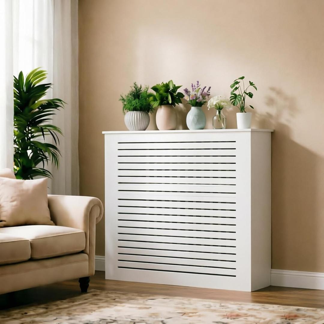 Radiator Cover Cabinet, White Louvered Heating Heater Covers for Radiators Shelf with Top for Home Living Office Hide Cluttered Pipes Decor(31.5" Lx27.6" Hx7.9" D)