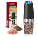 Battery Operated Salt And Pepper Grinder with LED Light, Automatic Electric Gravity Salt And Pepper Shakers, Each 6 AAA Batteries Needed, Adjustable Roughness, 1 Pack (Black)