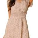 Allegra K Women's Floral Dress Spring Summer V Neck Flutter Sleeve Ruffle Casual Smocked Knee Length Dresses, Small
