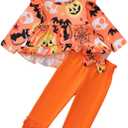 Kislio Toddler Baby Girls Fall Winter Clothes Pumpkin Ghost Shirt Tops Ruffle Pants Set Infant Thanksgiving Outfits 3PCS (6-12 Months)