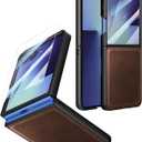 Foluu Leather Case for Samsung Galaxy Z Flip 7 with Front Built-in Screen Protector, PU Leather + Hard PC Shell Ultra Thin Slim Durable Protective Phone Cover for Galaxy Z Flip7 5G 2025 (Brown)