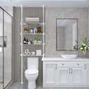 Lilyvane Over-The-Toilet Storage:97 to116 Adjustable 4-Tier Bathroom Organizer, Over The Toilet Storage Shelf for Small Rooms,Narrow Cabinet,Space Saving Bathroom Organizer, Stainless Steel (White)