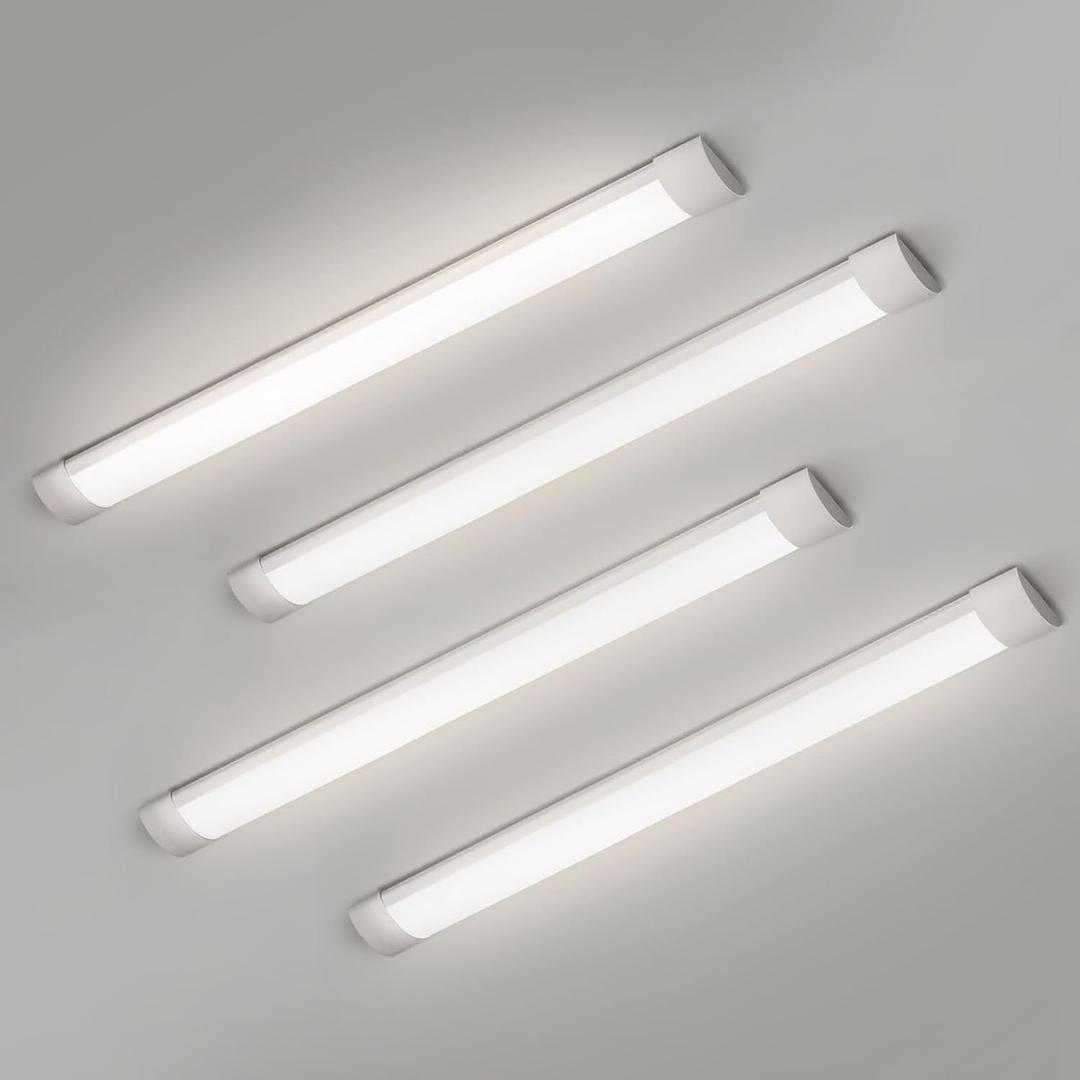 4 Packs 3FT LED Batten Light, Slim Ceiling Surface Mounted Light, 30W, 4000K, IP20, LED Ceiling Lamp for Garage, Shop, Hallway, Office, Market