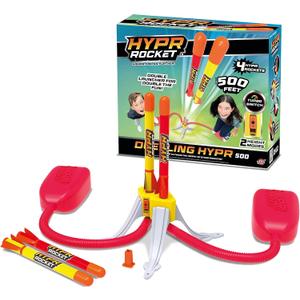 Flybar Hypr Rocket Launcher for Kids - Patented Design, Reach up to 500 Feet, Dual Pack with 2 Launchers & 4 Rockets, Connectable, Indoor/Outdoor Toys and Games, 2pcs