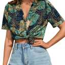 Verdusa Women's Collared Button Up Short Sleeve Tropical Shirts Hawaii Blouses (X-Large, Multicolor)