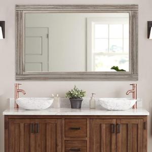 YOSHOOT Hand-Made Wooden Spliced Wall Mirror for Bathroom, Rustic Farmhouse Vanity Mirror, Dcor Wall Art, Solid Wood Frame, Vertical or Horizontal Hanging